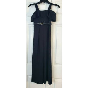 Honey and Rosie Woman's Black Cropped Jumpsuit Zip Back Light Padded Belted Sz 8